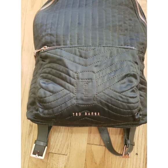 Ted Baker Backpack Akija Satin Quilted Bow Large Rose Gold Hardware Dark Green - Picture 2 of 10